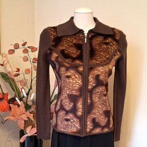 NWT Woman's Brown Multi Color Zip-Up Cardigan Knitwear Lightweight Sweater 6 S